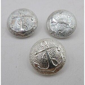 Set Of 3 Silver Tone Anchor Design 1.25" Diameter Metal Jacket Buttons